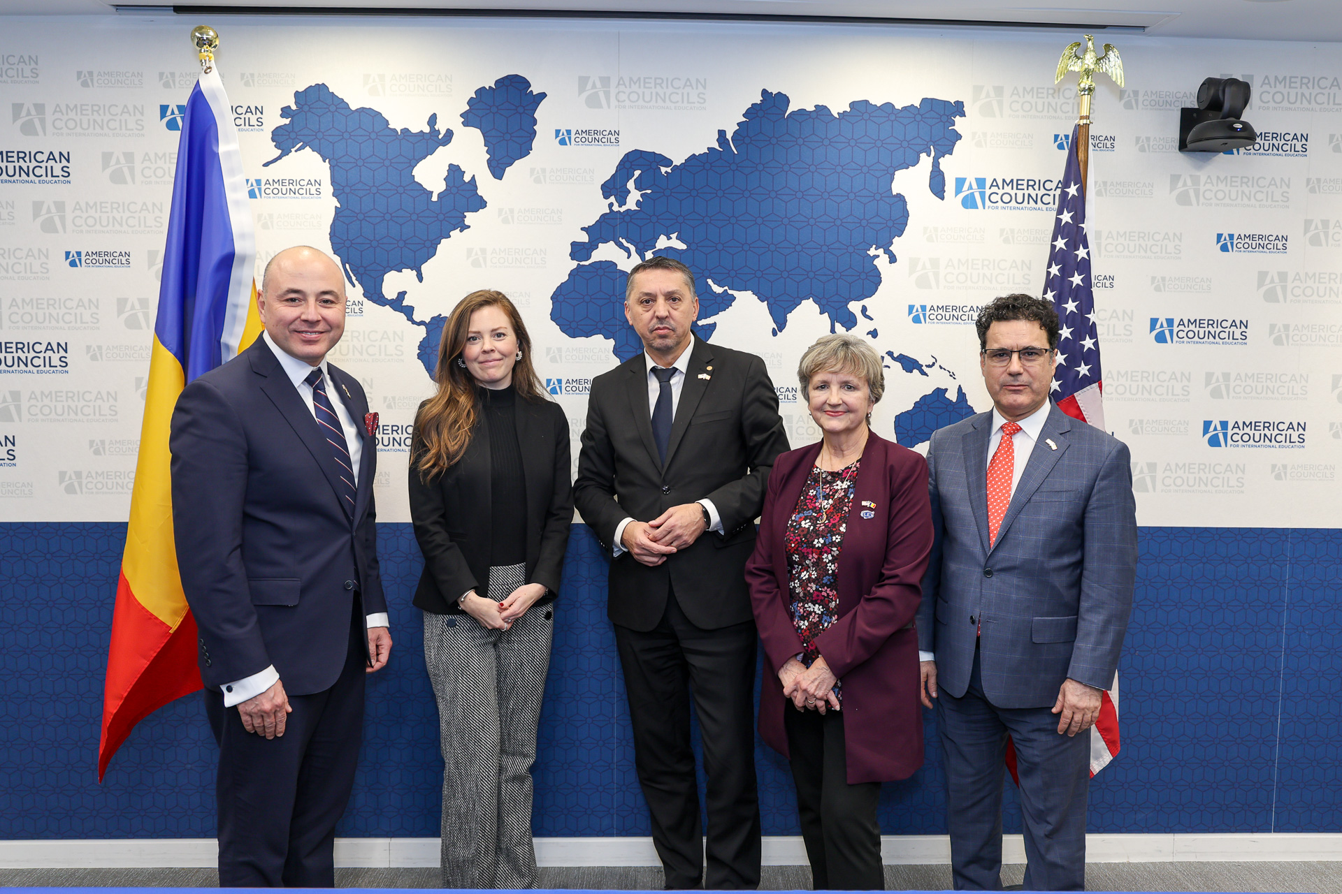 Signing ceremony representatives from both governments, including Andrei Muraru, Ambassador of Romania to the United States, and Remus Pricopie, former Minister of Education; U.S. Department of State delegation led by Stefanie Williams, Deputy Assistant Secretary for Professional and Cultural Exchanges, and other representatives from the Bureau of Educational and Cultural Affairs.