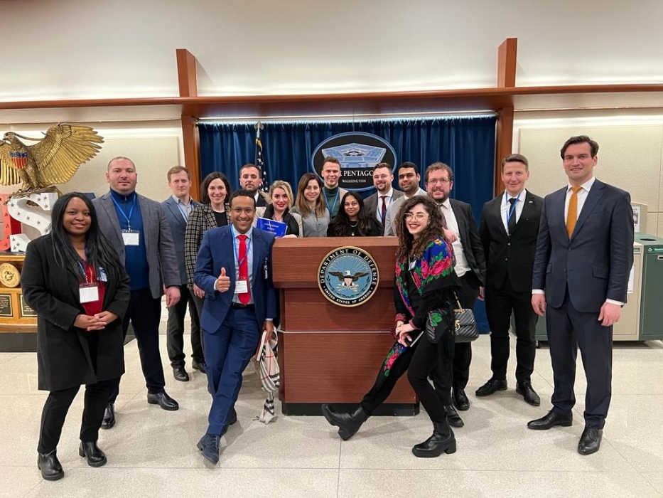 IVLP Hero Image_ Group Photo of Delegates at Pentagon Building in Virginia