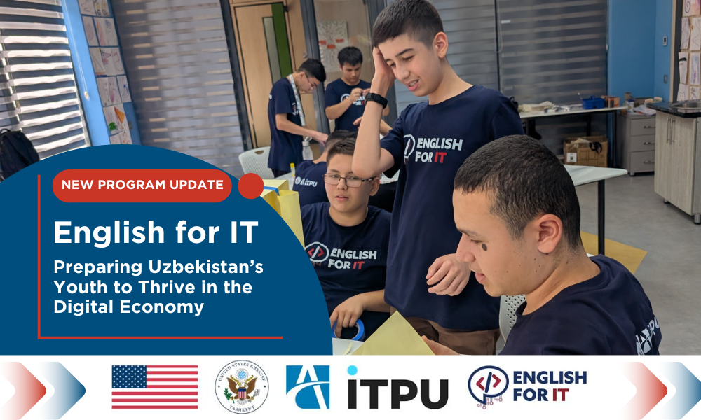 Three Male students work on skill development during English for IT camp