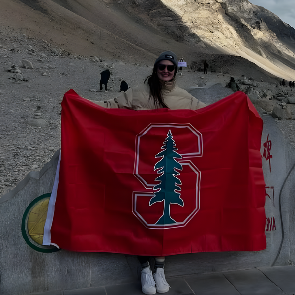 Naza at Mount Everest with the Stanford Flag